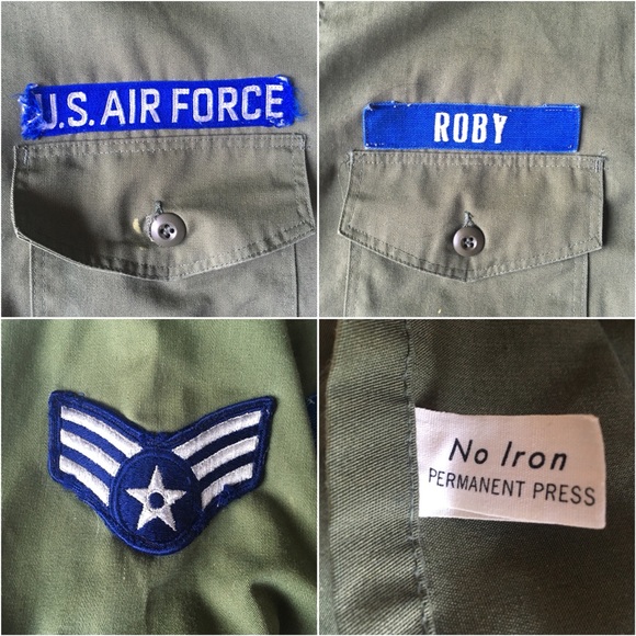 VINTAGE US Air Force Button Up Shirt Olive S-XL - Picture 5 of 8